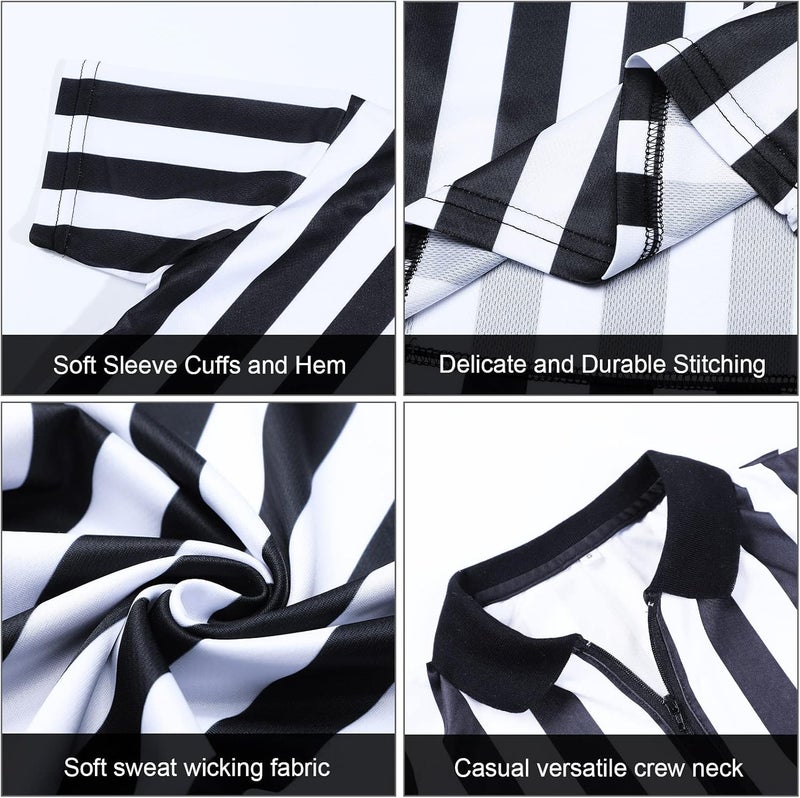 Funtery 4 Pcs Referee Costume Set Kids Referee Hat Stripe Shirt Whistle and Penalty Flag for Football Games Party Accessory - Image 2